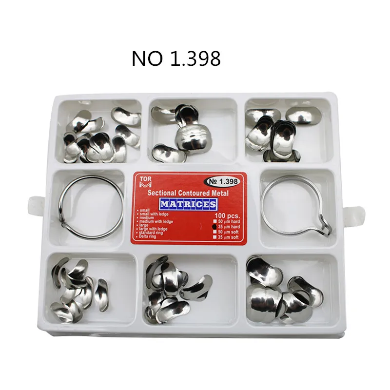 100Pcs/Set Each Box Dental Matrix Sectional Contoured Metal Matrices No.1.398 lmws 2 Rings Dental Lab Equipment
100Pcs/Set Each Box Dental Matrix Sectional Contoured Metal Matrices No.1.398 lmws 2 Rings Dental Lab Equipment