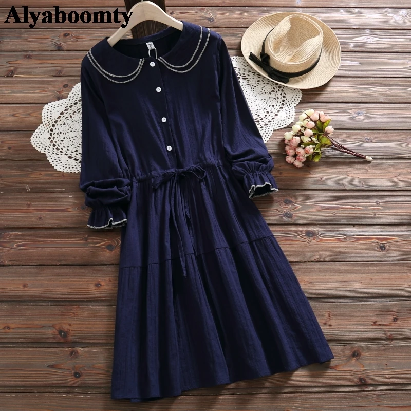 New Mori Girl Spring Autumn Women Dress Layered Collar Navy Blue Pink Femininos Vestidos Flare Sleeve Cotton Elegant Sweet Dress
New Mori Girl Spring Autumn Women Dress Layered Collar Navy Blue Pink Femininos Vestidos Flare Sleeve Cotton Elegant Sweet Dress
