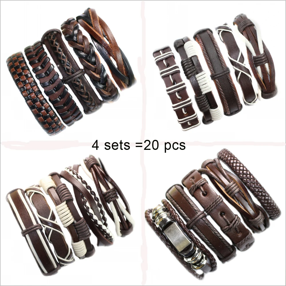 Wholesale 4 sets/20pcs Alloy Leather Bracelet Men Multilayer Braid Bangles Vintage Handmade Wristband Jewelry YT6
Wholesale 4 sets/20pcs Alloy Leather Bracelet Men Multilayer Braid Bangles Vintage Handmade Wristband Jewelry YT6