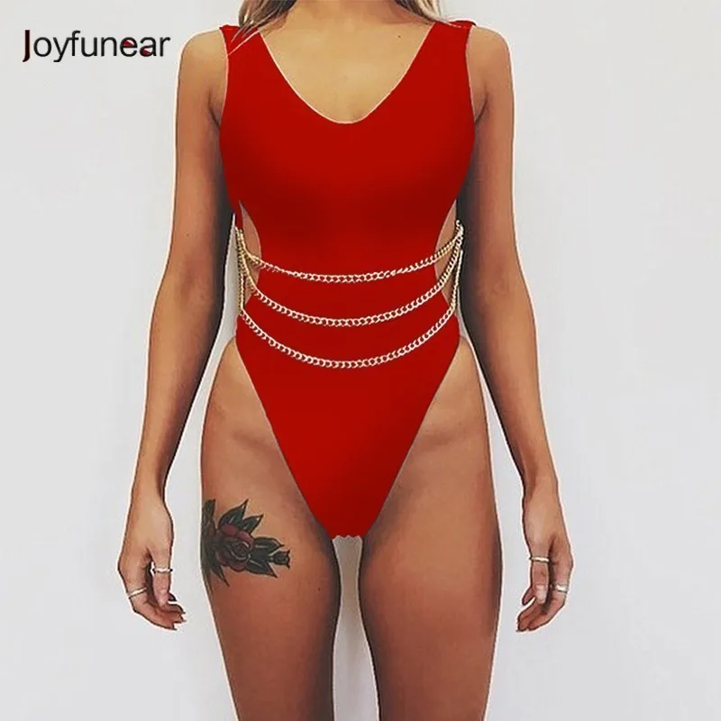 

Joyfunear 2019 Sexy One Piece Swimsuit Red Bodysuit Summer Beachwear Swimwear Women Bikinis Set Black Biquini Dropshipping Feeme