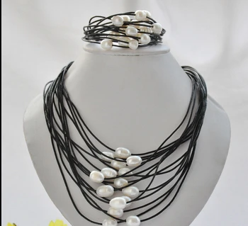 z7030 15Strds 13mm WHITE rice pearl BLACK leather necklace & bracelet^^^@^Noble style Natural Fine jewe FREE SHIPPING
z7030 15Strds 13mm WHITE rice pearl BLACK leather necklace & bracelet^^^@^Noble style Natural Fine jewe FREE SHIPPING