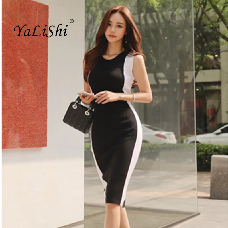 Summer Vintage Knitting Bodycon Pencil Dress Women Black Sleeveless O-neck Tank Midi Dress Casual Office Lady Elegant Dresses
Summer Vintage Knitting Bodycon Pencil Dress Women Black Sleeveless O-neck Tank Midi Dress Casual Office Lady Elegant Dresses