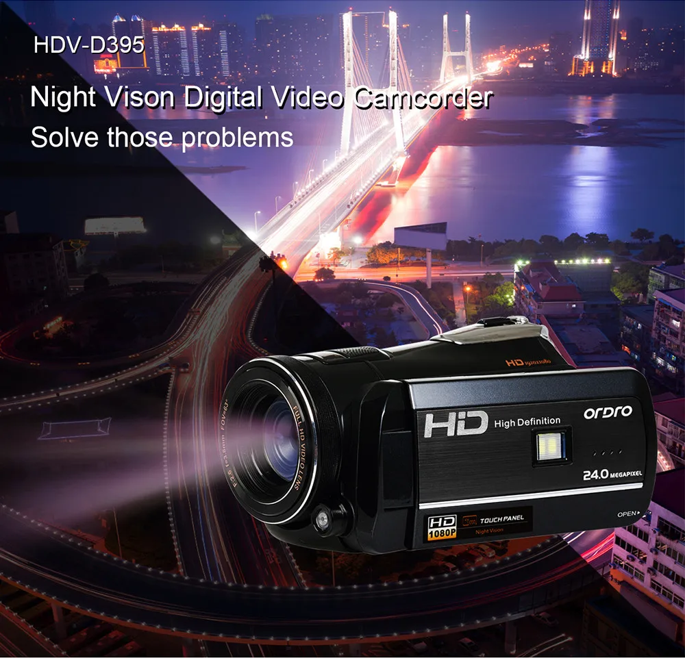 

ORDRO HDV-D395 18X Digital Zoom 1080P FHD Camcorder with Wide Angle Lens Night Vision WIFI APP Remove Control DV Digital Camera