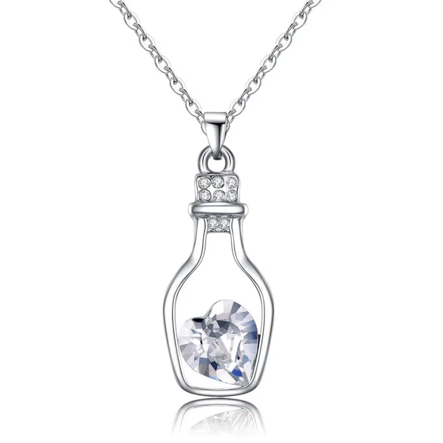 Hainon New Women Ladies Fashion Popular Pink/Blue Heart Crystal Necklace Love Silver Color Drift Bottles gifts for women | Украшения и