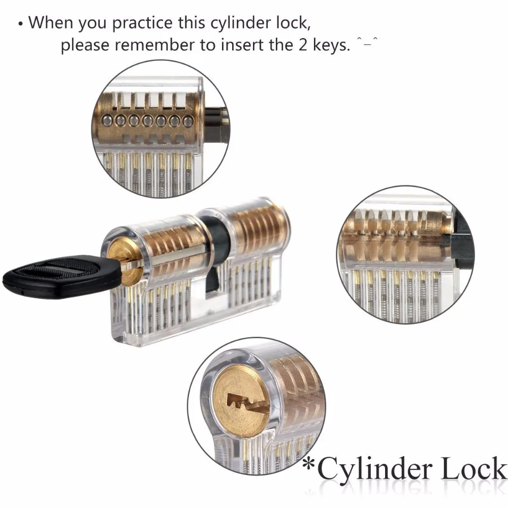 6pcs Transparent Practice Lock Set Visible Cutaway Pin Tumbler Keyed