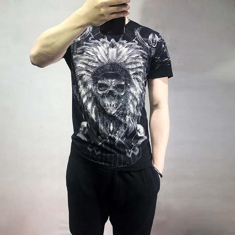 2019 Sparkly drill print skull-and-skull-head T-shirt b for men and women, large size couple summer short sleeves
2019 Sparkly drill print skull-and-skull-head T-shirt b for men and women, large size couple summer short sleeves