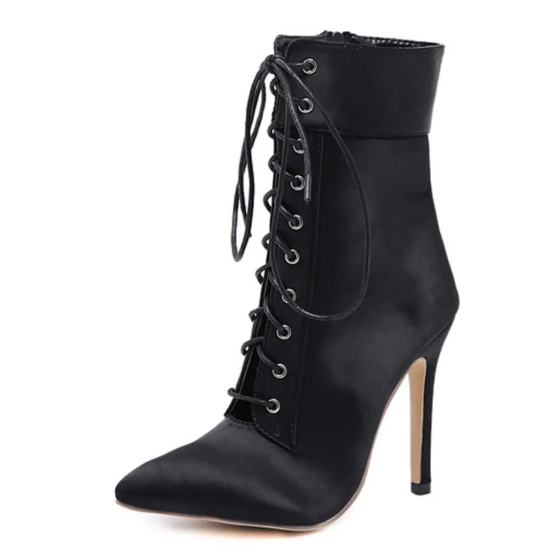 Sexy Pumps Zipper Woman Boots High Quality Gladiator Silk Women Ankle Boot Pointed Toe Lace Up Black Size 35-40 Women Boots
Sexy Pumps Zipper Woman Boots High Quality Gladiator Silk Women Ankle Boot Pointed Toe Lace Up Black Size 35-40 Women Boots