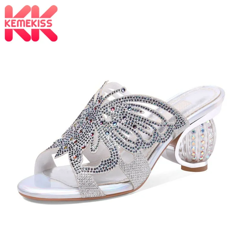 KemeKiss Women High Heel Sandals Real Leather Shine Rhinestone Butterfly Summer Slippers Clear Heeled Shoes Women Size 34-39
KemeKiss Women High Heel Sandals Real Leather Shine Rhinestone Butterfly Summer Slippers Clear Heeled Shoes Women Size 34-39