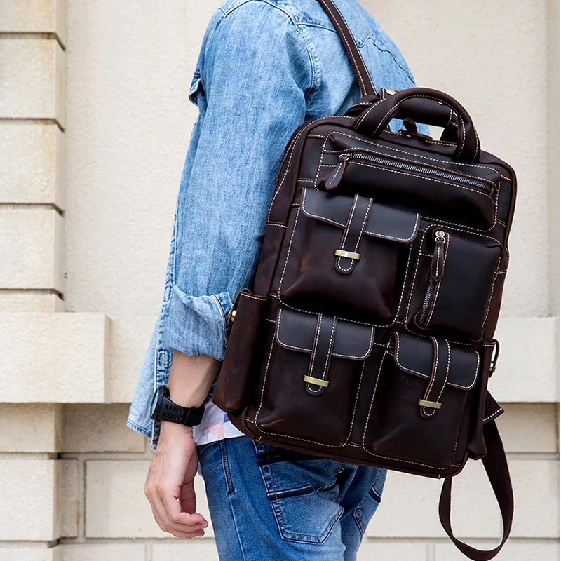 Multifunction Genuine leather men backpack bag vintage crazy horse cow leather large capacity travel rucksack anti thief Mochila
Multifunction Genuine leather men backpack bag vintage crazy horse cow leather large capacity travel rucksack anti thief Mochila