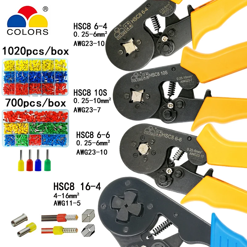 HSC8 10S crimping pliers 0.25-10mm2 HSC8 6-4/6-6 0.25-6mm2 tube type needle terminal box set mini pressure wire tools
HSC8 10S crimping pliers 0.25-10mm2 HSC8 6-4/6-6 0.25-6mm2 tube type needle terminal box set mini pressure wire tools