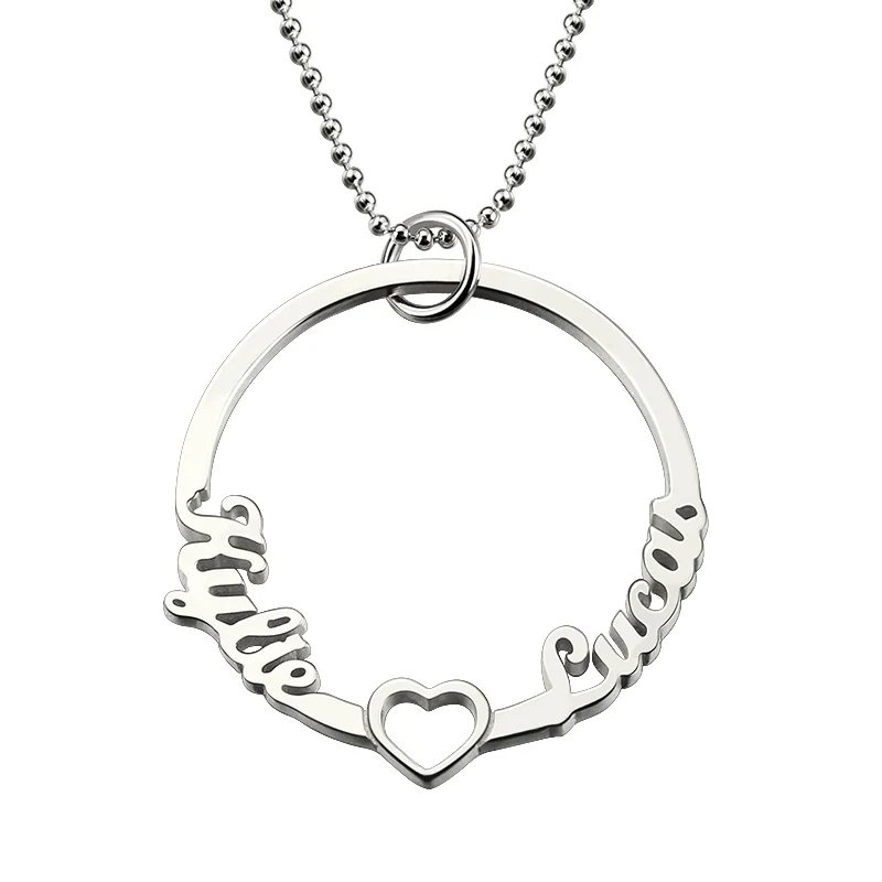 Wholesale Silver Circle Name Necklace Circle of Love Necklace Heart Circle 2 Names Pendant Love Heart Necklace for Couple
Wholesale Silver Circle Name Necklace Circle of Love Necklace Heart Circle 2 Names Pendant Love Heart Necklace for Couple