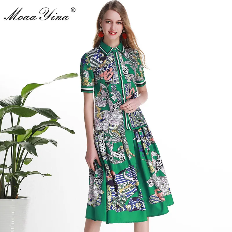 MoaaYina Fashion Designer Set Women Short sleeve Floral-Print Elegant Green Shirt Tops+Skirt Two-piece suit
MoaaYina Fashion Designer Set Women Short sleeve Floral-Print Elegant Green Shirt Tops+Skirt Two-piece suit