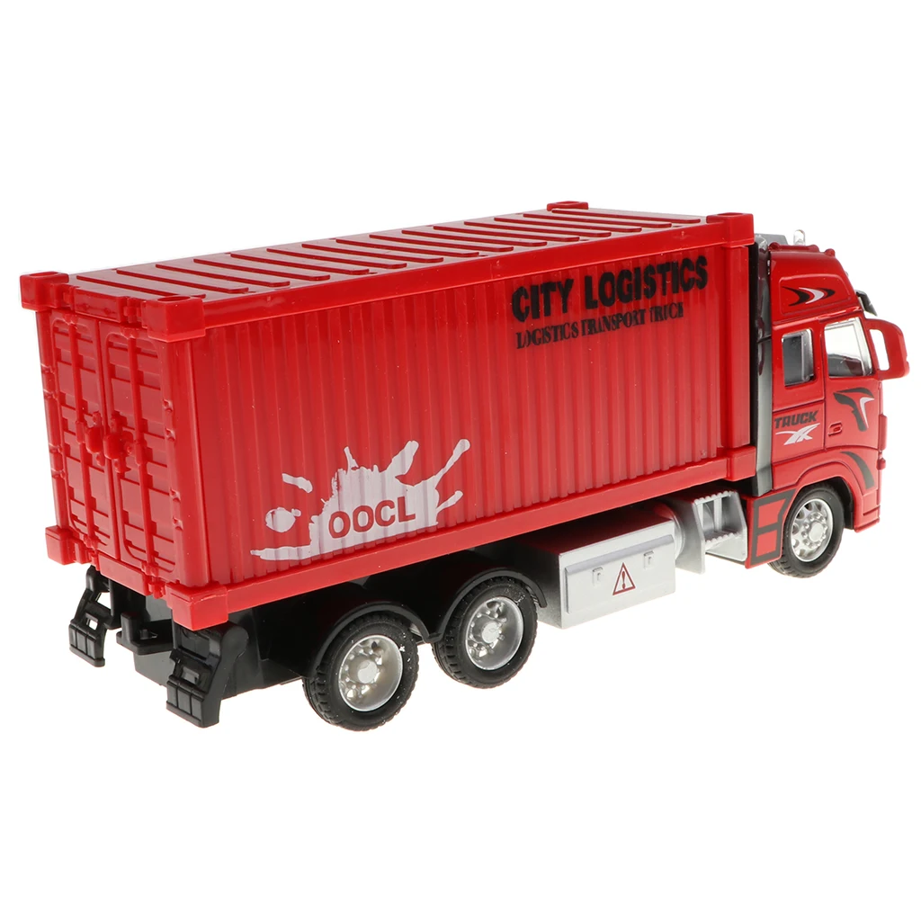 1:18 Scale Diecast Container Truck Construction Vehicle Car Model Kids Toy - Red 1:18 Scale Diecast Container Truck Construction Vehicle Car Model Kids Toy - Red
