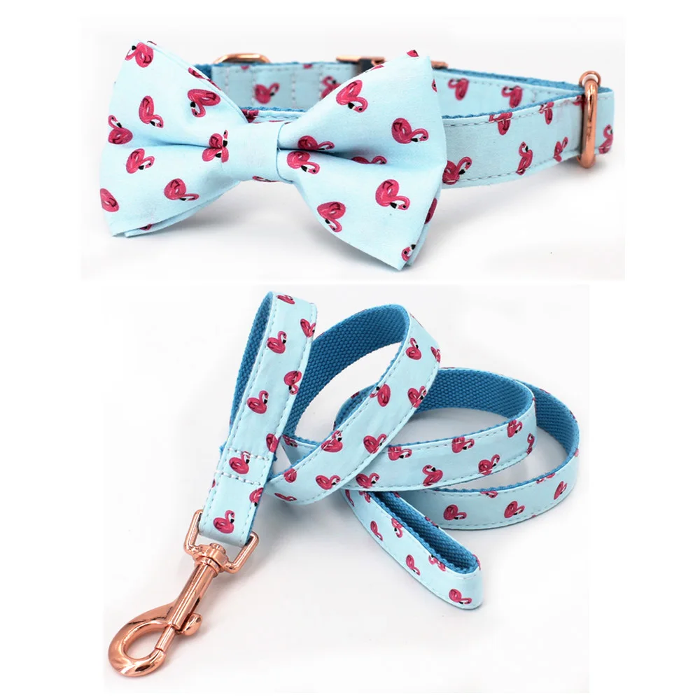 summer flamingo dog collar and leash set with bow tie for big and small dog cotton fabric collar rose gold metal buckle
summer flamingo dog collar and leash set with bow tie for big and small dog cotton fabric collar rose gold metal buckle