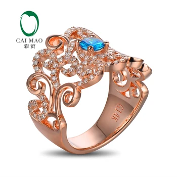 

Caimao Jewelry 14kt Rose Gold 0.41ct Blue Topaz & 0.49ct Natural Diamond Vintage Engagement Ring