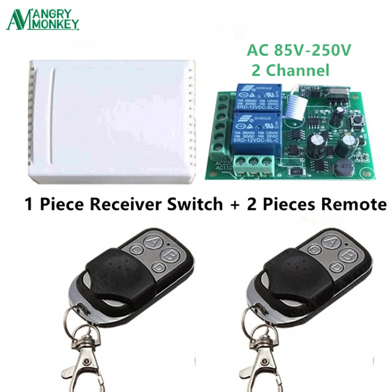 433Mhz Universal Wireless Remote Control Switch AC 250V 110V 220V 2CH Relay Receiver Module and 2pcs RF 433 Mhz Remote Controls
433Mhz Universal Wireless Remote Control Switch AC 250V 110V 220V 2CH Relay Receiver Module and 2pcs RF 433 Mhz Remote Controls