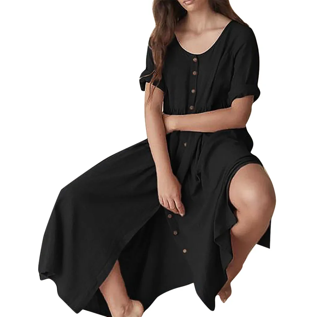 ISHOWTIENDA Dress Summer Women Large Size 5XL Dresses Button Ankle-Length Womens O-Neck Dresses vestidos de fiesta de noche#G7
ISHOWTIENDA Dress Summer Women Large Size 5XL Dresses Button Ankle-Length Womens O-Neck Dresses vestidos de fiesta de noche#G7