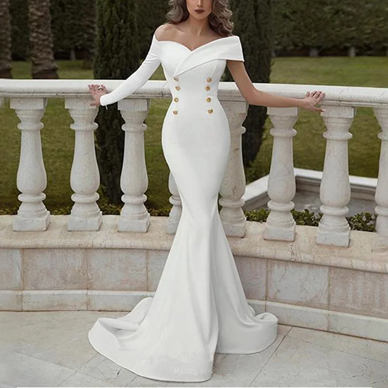 Women Dress Long Sleeve Fashion Wedding Off Shoulder Elegant Bridesmaid Buttons Maxi Evening Bodycon Gown Slim Fit
Women Dress Long Sleeve Fashion Wedding Off Shoulder Elegant Bridesmaid Buttons Maxi Evening Bodycon Gown Slim Fit