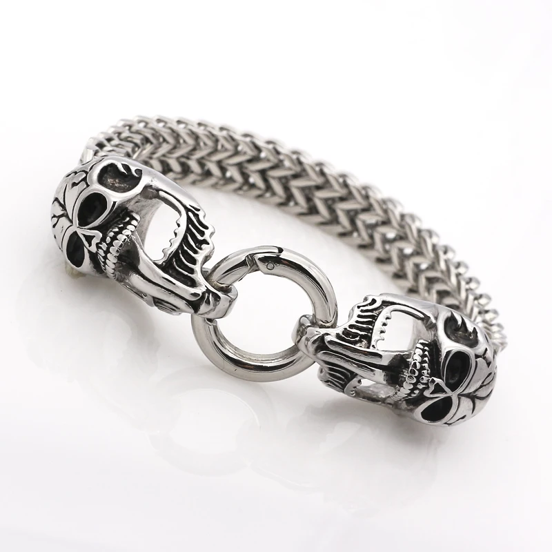 New Designer Fashion Punk Skull Jewelry Classical Steel Double Skull Bracelet Bangle For Mens Chain Bracelet Best Gifts
New Designer Fashion Punk Skull Jewelry Classical Steel Double Skull Bracelet Bangle For Mens Chain Bracelet Best Gifts