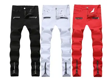 US Size Men's Slim Fit Biker Jeans Men Multi zipper elastic Cotton Denim Jeans Red Black White Size 28-42
US Size Men's Slim Fit Biker Jeans Men Multi zipper elastic Cotton Denim Jeans Red Black White Size 28-42