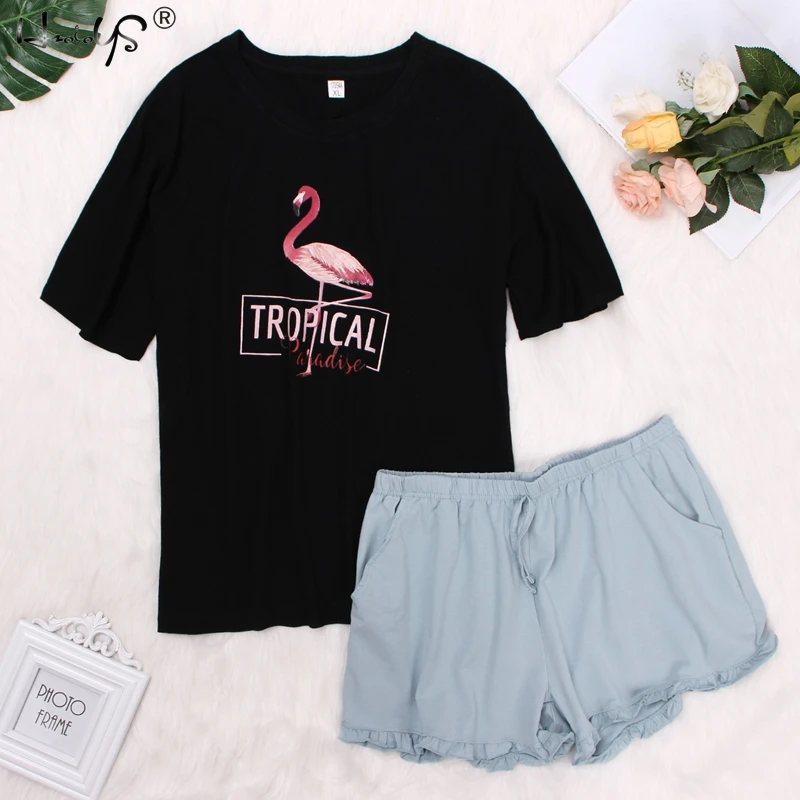 Flamingos Short Sleeve Top + Drawstring Shorts Pajama Sets Women 100% Cotton Sleepwear Summer Loose Casual Pijama Home Clothes
Flamingos Short Sleeve Top + Drawstring Shorts Pajama Sets Women 100% Cotton Sleepwear Summer Loose Casual Pijama Home Clothes