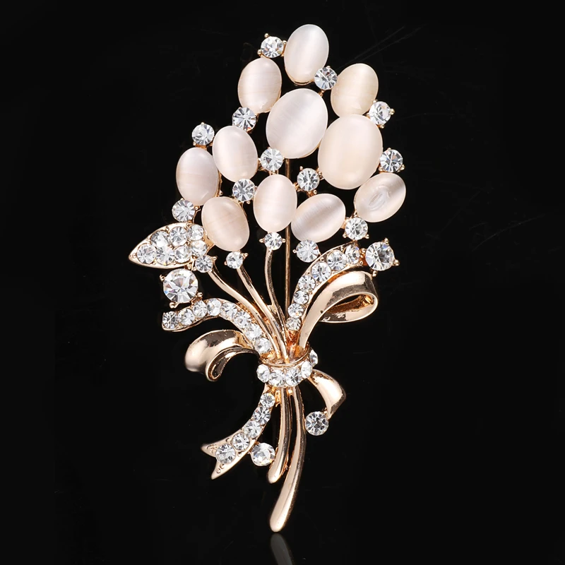 

OneckOha Hot Selling Fashionable Opal Stone Flower Brooch Pin Rhinestone Garment Accessories Birthday Gift