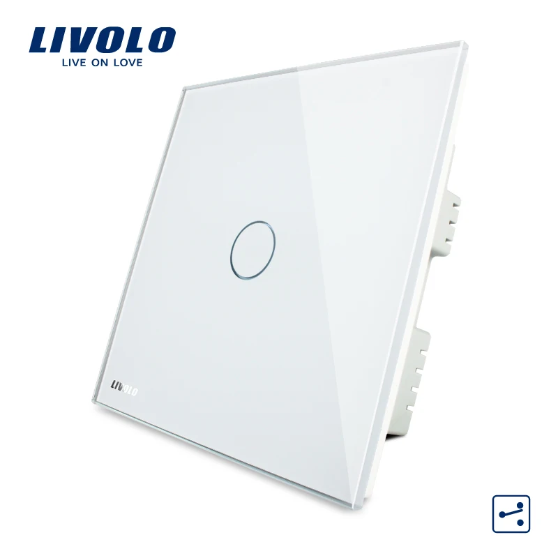 

LIVOLO, Touch Switch, 1-gang 2-way UK Touch Light Switch AC 220-250V VL-C301S-61 with LED indicator, White Crystal Glass Panel