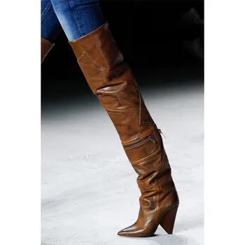 EMMA KING 2018 New Fashion Brown Zipper Details Thigh High Boots Spike Heels Pointed Toe Cowboy Boots Women Ladies Catwalk Shoes
EMMA KING 2018 New Fashion Brown Zipper Details Thigh High Boots Spike Heels Pointed Toe Cowboy Boots Women Ladies Catwalk Shoes
