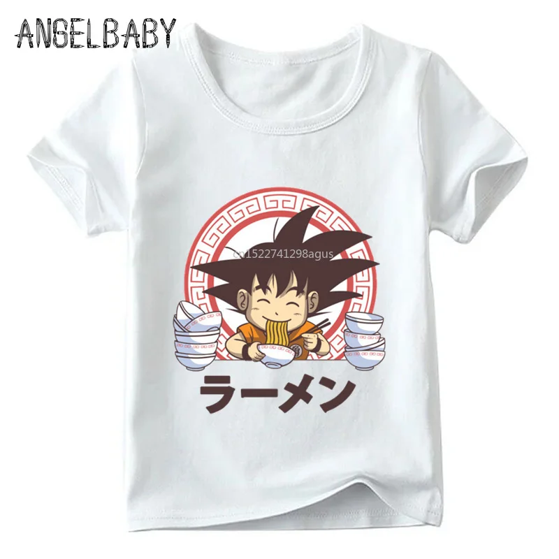 Фото Children Goku Eat Saiyan Ramen T shirt Baby Summer Boys/Girls Anime Dragon Ball Z Top shirts Kids Cute Casual Clothes HKP5070 | Детская