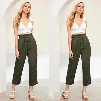 Womens Pant Summer High Waist Frill Waist Button Front Straight Leg Crop Pants Wide Leg Pants Solid Color Trousers 2019 New Hot
Womens Pant Summer High Waist Frill Waist Button Front Straight Leg Crop Pants Wide Leg Pants Solid Color Trousers 2019 New Hot