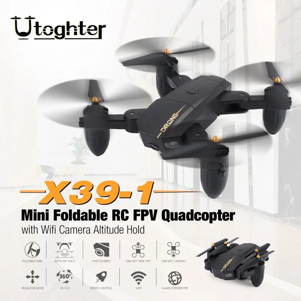 Utoghter X39-1 Pocket Mini Drone with Camera 720P Wifi HD FPV Foldable RC Quadcopter Live Video Altitude Hold Headless Mode
Utoghter X39-1 Pocket Mini Drone with Camera 720P Wifi HD FPV Foldable RC Quadcopter Live Video Altitude Hold Headless Mode