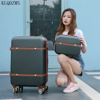 

KLQDZMS 2PCS/SET 14inch Cosmetic bag 20/22/24/26 inch students rolling luggage spinner trolley case travel suitcase on wheels