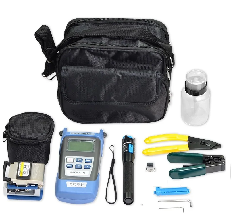 Fiber Optic FTTH Tool Kit with FC-6S Fiber Cleaver Optical Power Meter 1MW Visual Fault Locator Wire Stripper
Fiber Optic FTTH Tool Kit with FC-6S Fiber Cleaver Optical Power Meter 1MW Visual Fault Locator Wire Stripper