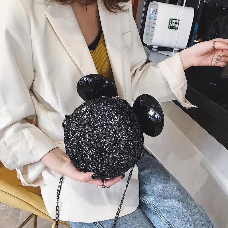 Shoulder Messenger Sequin Bags Cartoon Mickey Fashion Handbag High quality PU Leather Shiny Mini Cute Large Ear Round Bag A693
Shoulder Messenger Sequin Bags Cartoon Mickey Fashion Handbag High quality PU Leather Shiny Mini Cute Large Ear Round Bag A693