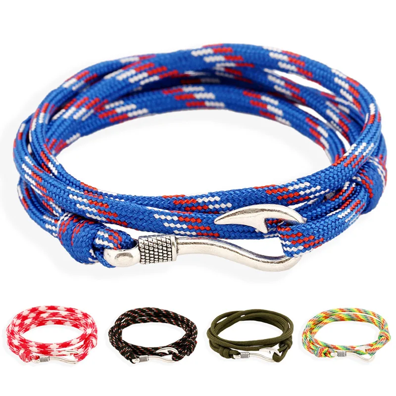 New Fashion Blue Color Bracelets Men Charm Survival Rope Chain Paracord Bracelet Male Wrap Metal Fish Hooks
New Fashion Blue Color Bracelets Men Charm Survival Rope Chain Paracord Bracelet Male Wrap Metal Fish Hooks
