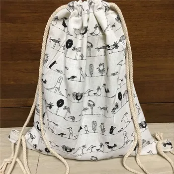 YILE Cotton Linen Drawstring Travel Backpack Student Book Bag Black Drawing Animals B18 
YILE Cotton Linen Drawstring Travel Backpack Student Book Bag Black Drawing Animals B18