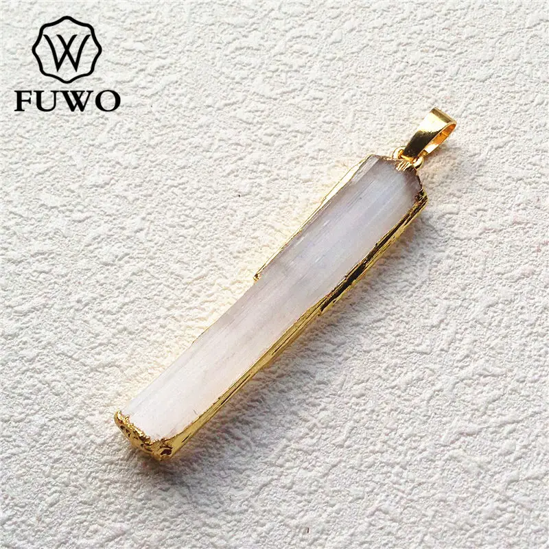 

FUWO Wholesale Natural Selenite Bar Pendants 24K Gold Electroplate Crystal Blade Fashion Women Jewelry PD024