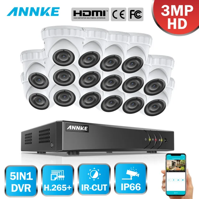 ANNKE 16CH HD 3MP Video Security System 5IN1 DVR 16PCS TVI Dome Camera Outdoor Weatherproof PIR Detection Motion Home CCTV Kit
ANNKE 16CH HD 3MP Video Security System 5IN1 DVR 16PCS TVI Dome Camera Outdoor Weatherproof PIR Detection Motion Home CCTV Kit