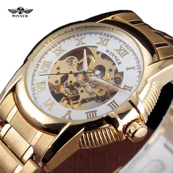 Winner Watch Gold Stainless Steel Mechanical Clock Men Luxury Roman Analog Military Skeleton Automatic Wristwatch Male Gift
Winner Watch Gold Stainless Steel Mechanical Clock Men Luxury Roman Analog Military Skeleton Automatic Wristwatch Male Gift