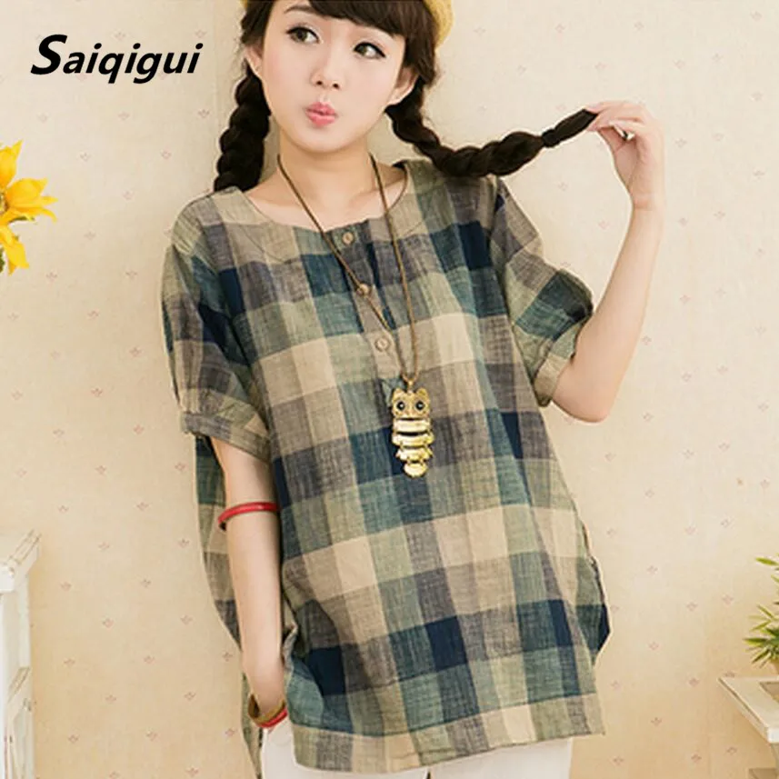 Saiqigui Summer Style Women Blouses Casual Loose Plus Size Cotton Linen Blouse short Sleeve Shirts Women Tops blusas M-XXL
Saiqigui Summer Style Women Blouses Casual Loose Plus Size Cotton Linen Blouse short Sleeve Shirts Women Tops blusas M-XXL