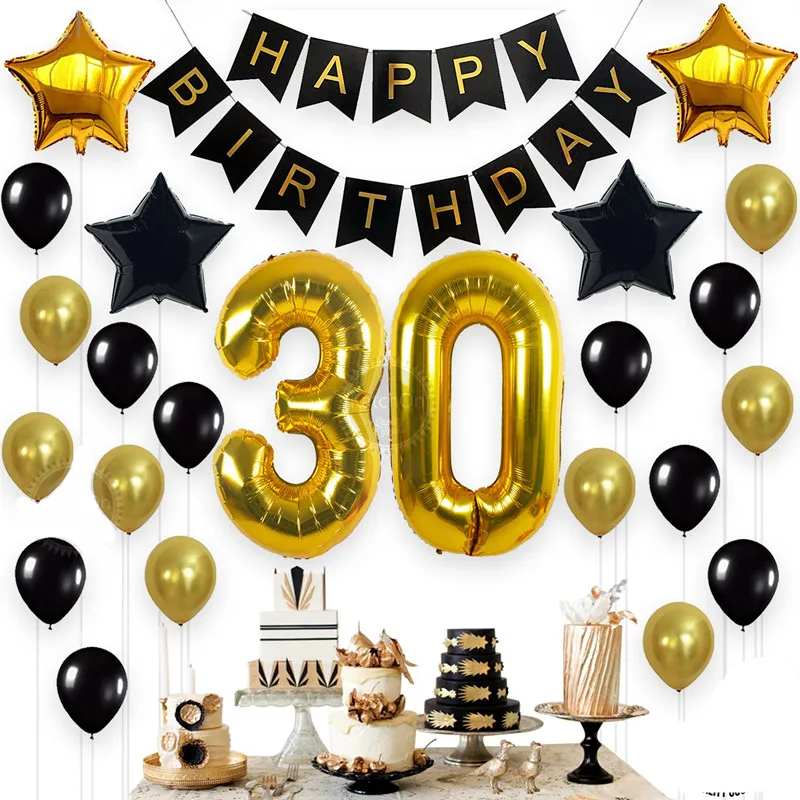 Gold 30th Birthday Decorations Pack of 24 | Number 3 and 0 Party Balloons Supplies | Black Happy Birthday Banner
Gold 30th Birthday Decorations Pack of 24 | Number 3 and 0 Party Balloons Supplies | Black Happy Birthday Banner