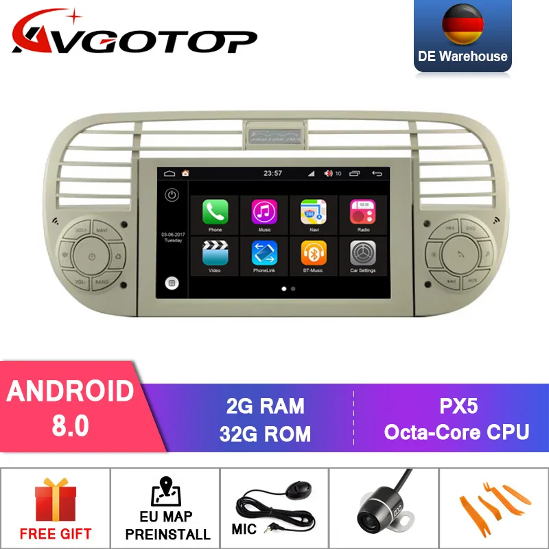 DE STOCK!!! AVGOTOP CAR DVD PLAYER for FIAT 500 Android 8.0 Built-In WiFi Car Radio DVR/WIFI+DSP+DAB+OBD NAVIGATION
DE STOCK!!! AVGOTOP CAR DVD PLAYER for FIAT 500 Android 8.0 Built-In WiFi Car Radio DVR/WIFI+DSP+DAB+OBD NAVIGATION