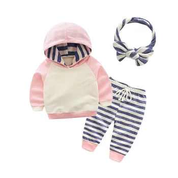 Girls spring and autumn casual clothing sets children's hooded fleece + striped pants + hair band three-piece suit clothes
Girls spring and autumn casual clothing sets children's hooded fleece + striped pants + hair band three-piece suit clothes