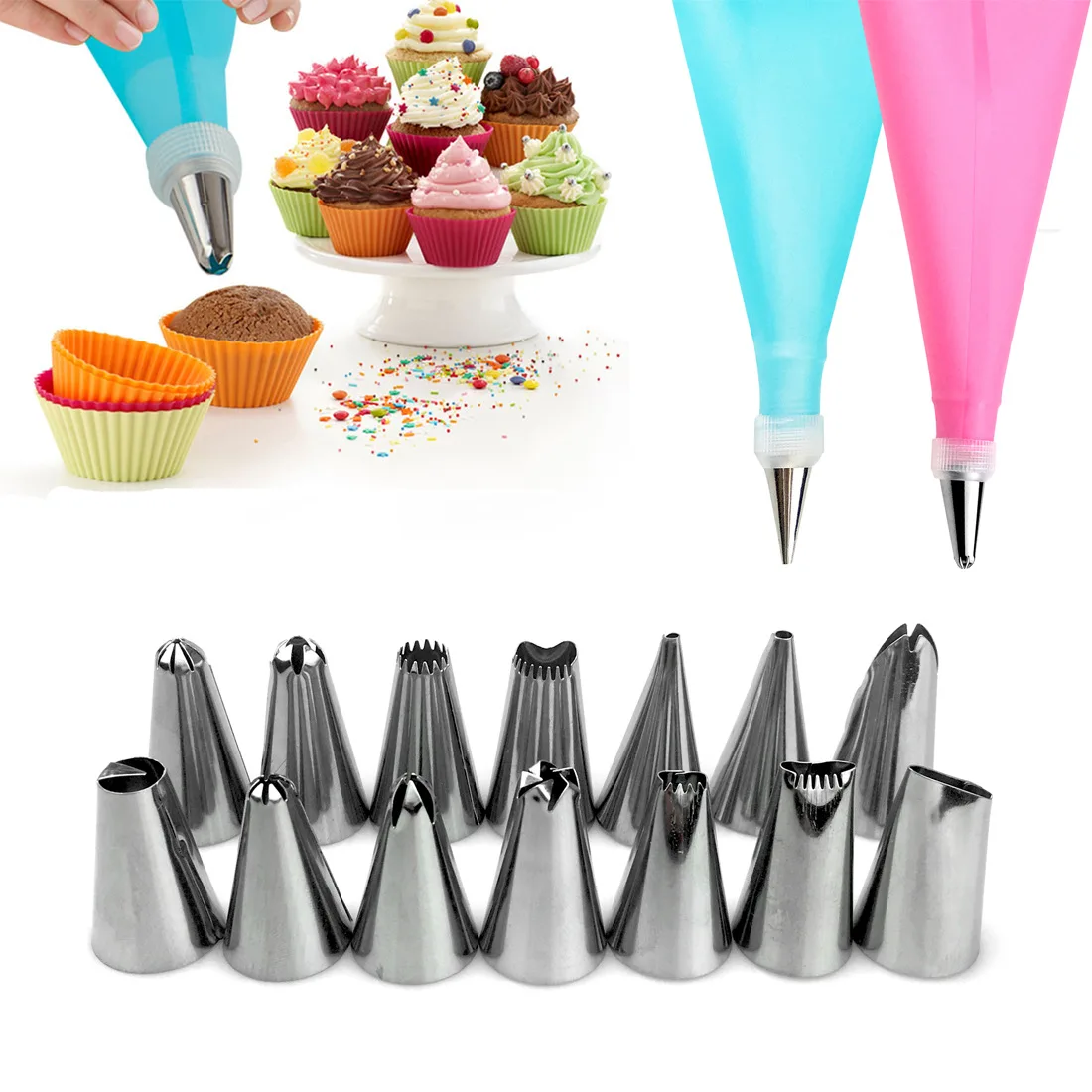 16PCS/Set Silicone Pastry Bag Nozzles Tips DIY Icing Piping Cream Reusable Pastry Bags 14PCS Nozzles Mould + Coupler Converter
16PCS/Set Silicone Pastry Bag Nozzles Tips DIY Icing Piping Cream Reusable Pastry Bags 14PCS Nozzles Mould + Coupler Converter