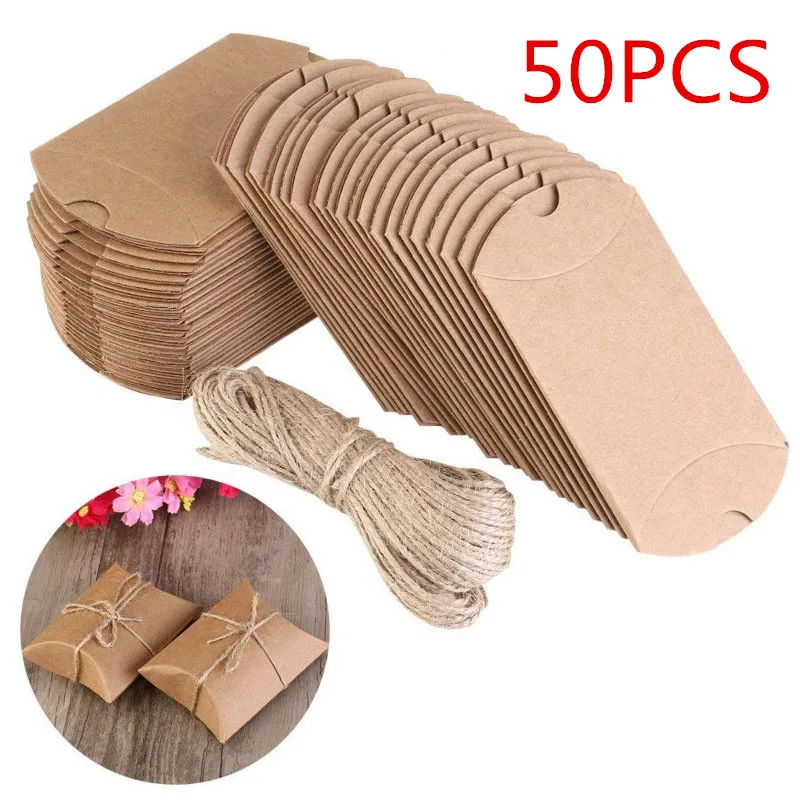 50Pcs Kraft Paper Pillow Shape Gift Box Candy Bag Treat boxes with Rope, for Wedding Bridal Shower Baby Shower Birthday Party
50Pcs Kraft Paper Pillow Shape Gift Box Candy Bag Treat boxes with Rope, for Wedding Bridal Shower Baby Shower Birthday Party