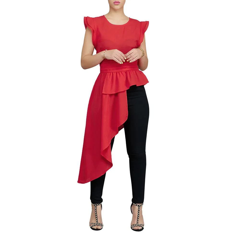 Women Shirts Irregular Length Ruffles Red Casual Fashion Summer Wear Peplum Bluas Elegant Ladies Solid New Female Tops XL L M S
Women Shirts Irregular Length Ruffles Red Casual Fashion Summer Wear Peplum Bluas Elegant Ladies Solid New Female Tops XL L M S