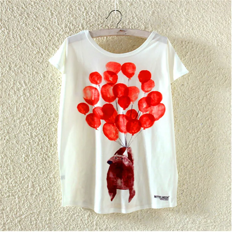 New Lovely Women Short Sleeve Round Neck Loose Tshirt Little Brown Bear With Red Balloon Print T-shirt Summer Clothing Female
New Lovely Women Short Sleeve Round Neck Loose Tshirt Little Brown Bear With Red Balloon Print T-shirt Summer Clothing Female