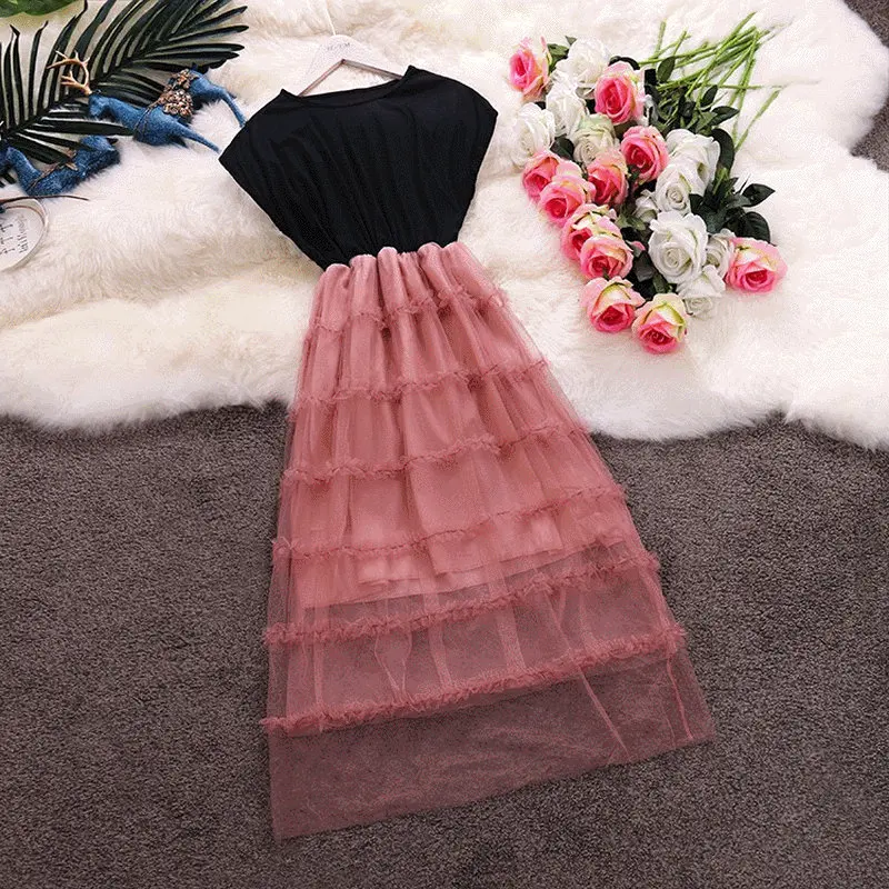 HISUMA Summer new women's O- neck bat sleeve Slim cotton stitching mesh ball gown Dresses female elegant waist ruffles dress
HISUMA Summer new women's O- neck bat sleeve Slim cotton stitching mesh ball gown Dresses female elegant waist ruffles dress