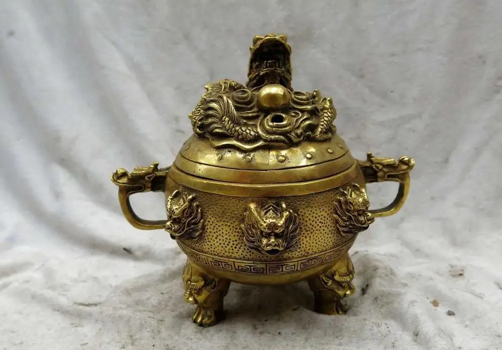 7" China brass copper fine Buddhism nine dragons incense burner Sculpture Statue
7" China brass copper fine Buddhism nine dragons incense burner Sculpture Statue