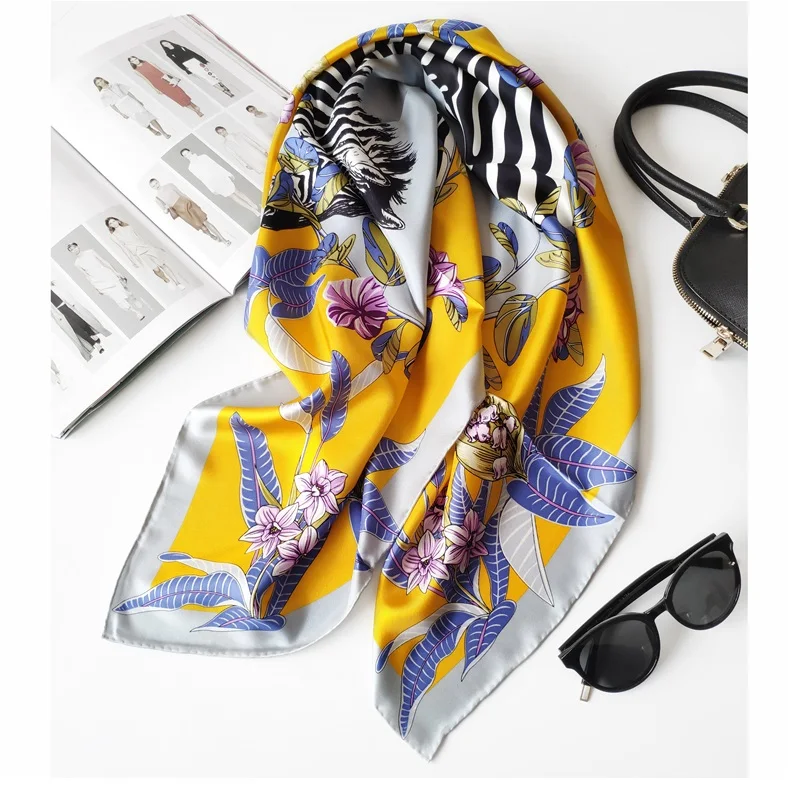 

Jungle Zebra Prints 100% Twill Silk Scarf Wraps Women Fashion Large Square Silk Shawl Hijab Head Scarves 88*88cm